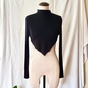 Shein Black Long Sleeve V Shape Cropped Turtleneck Open Back Top Size S/4